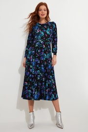 Joe Browns Blue Petite Floral Midi Jersey Dress with Elasticated Cuffs - Image 2 of 5