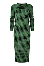 Joe Browns Green Petite Cutout Zip Front Jacquard Checkered Bodycon Midi Dress - Image 6 of 6