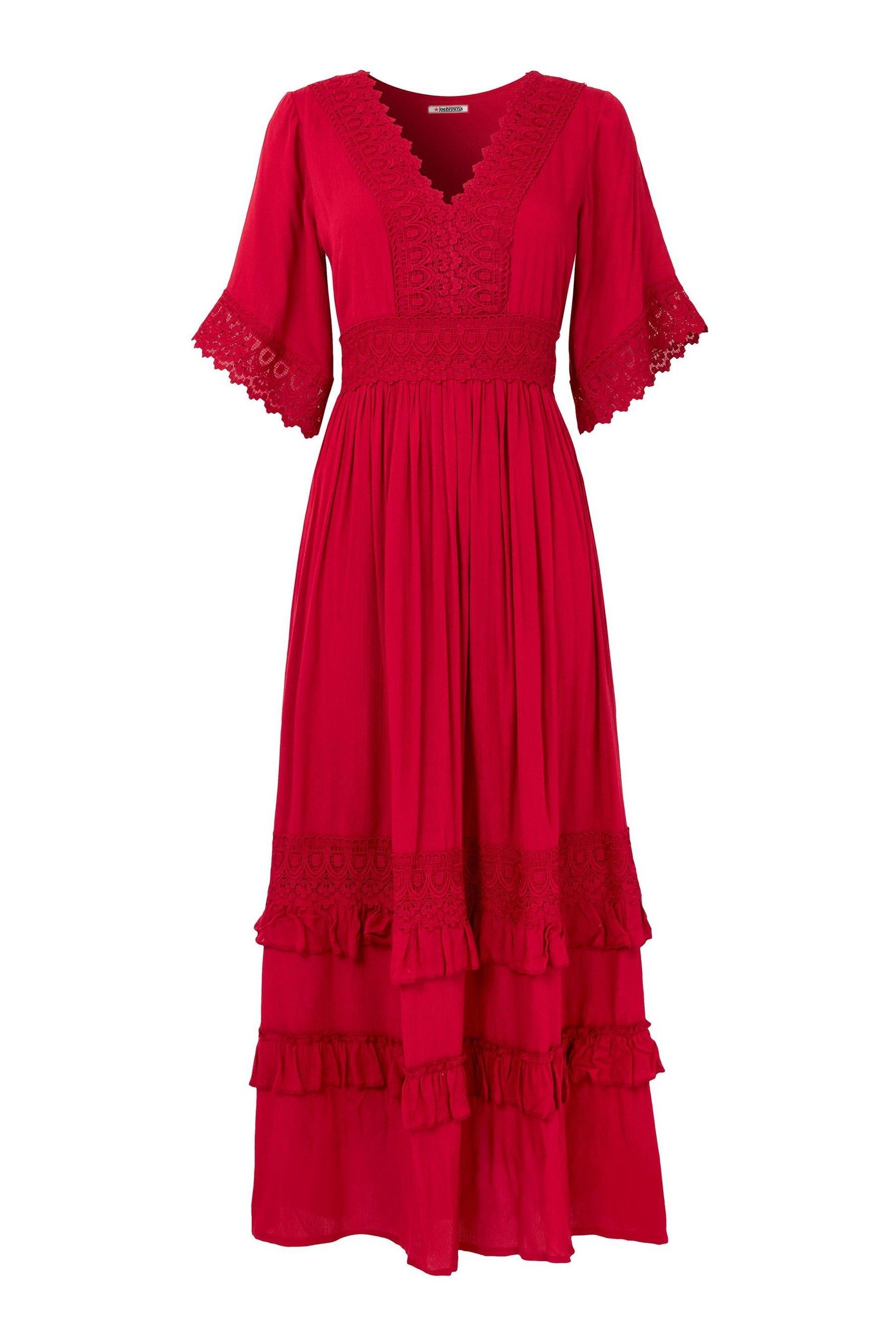 Boho red lace dress sales