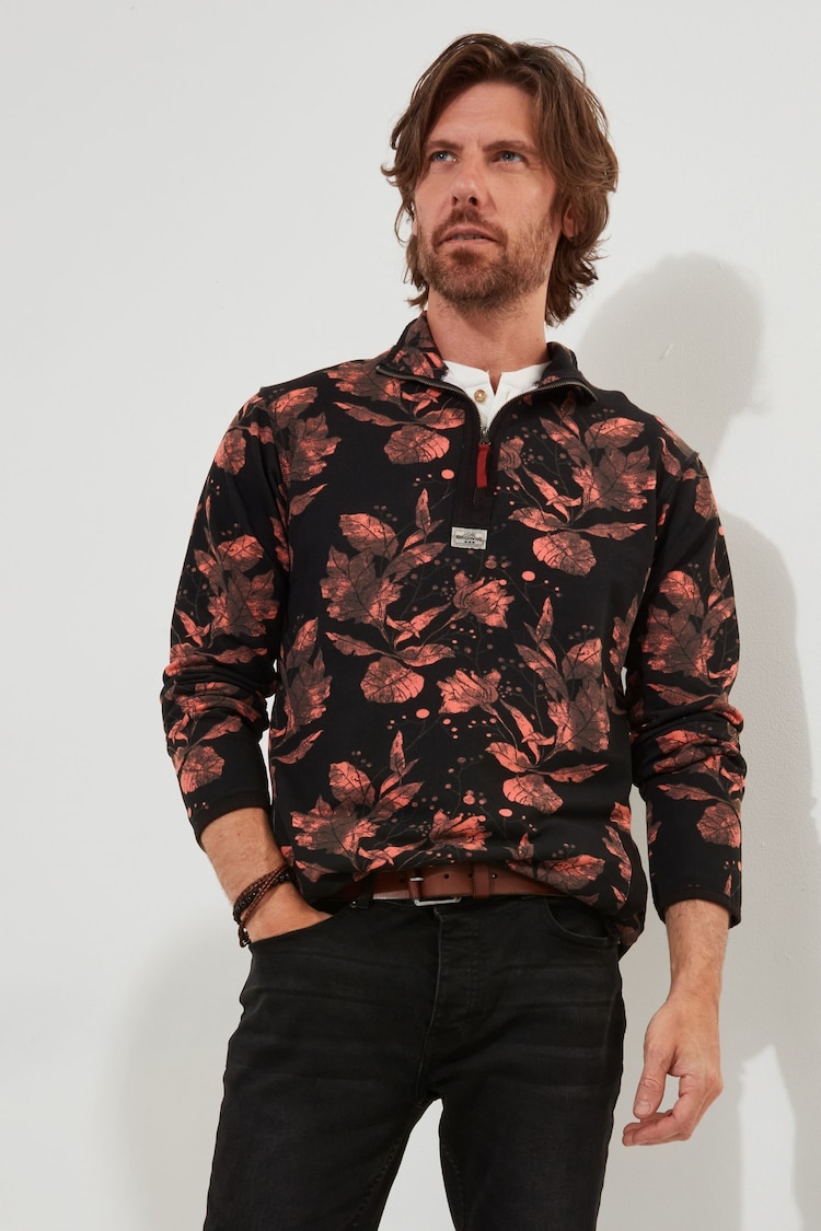 Joe Browns Orange Autumnal Floral Pique Zip Funnel Neck Quarter Zip 100% Cotton Sweat Top - Image 1 of 6