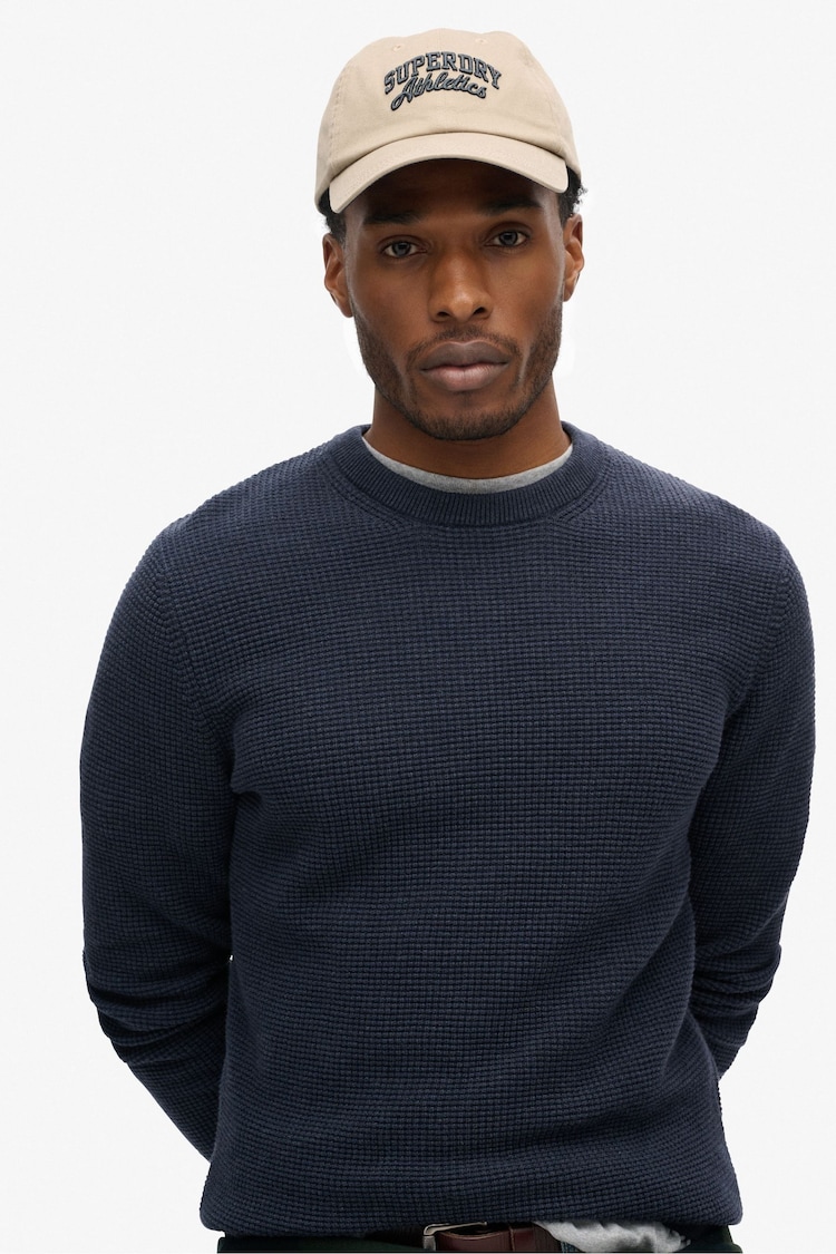 Superdry Blue Textured Crew Knit 100% Cotton Jumper - Image 2 of 5