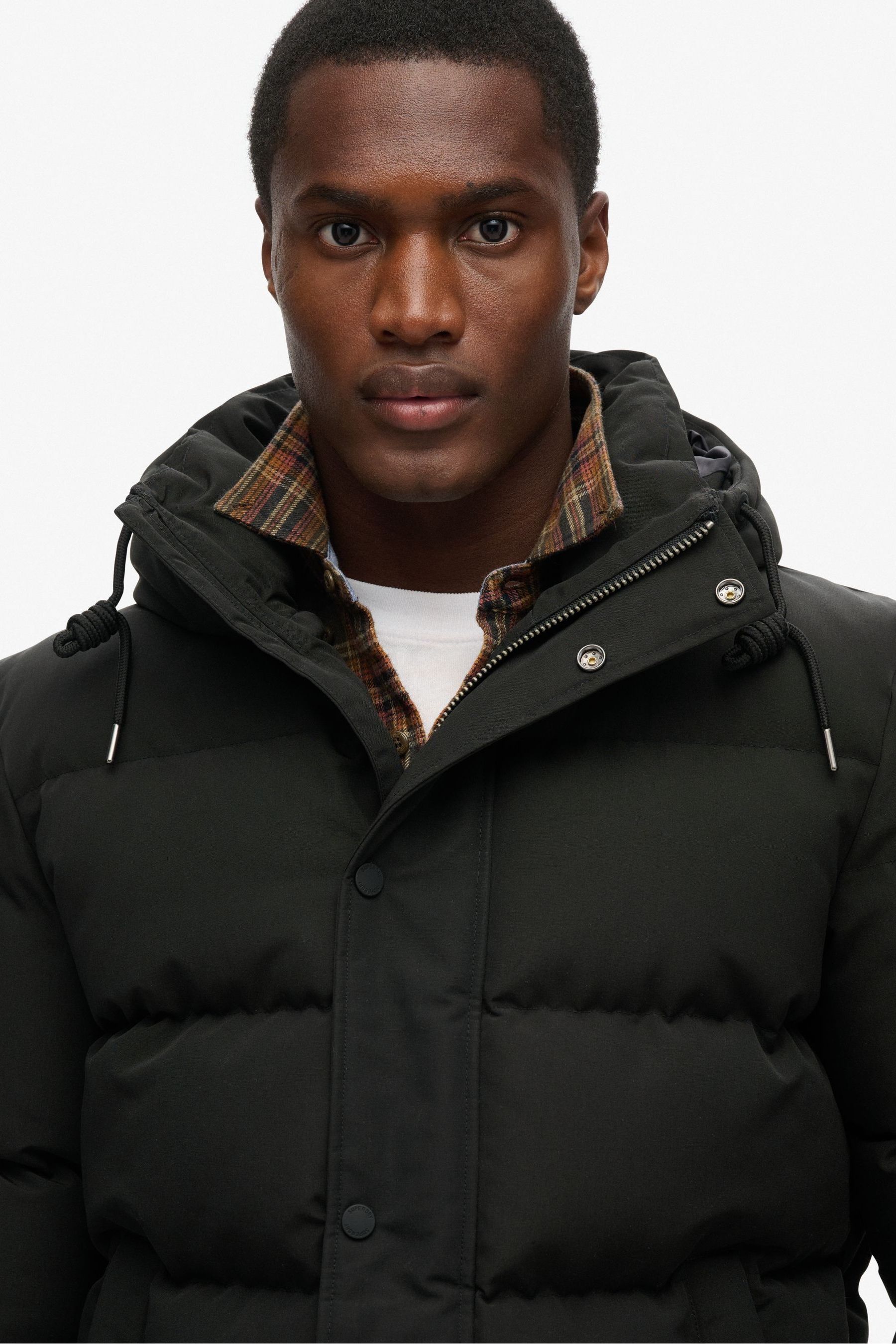 Buy Superdry Black Everest Short Hooded Puffer Jacket from the Next UK online shop