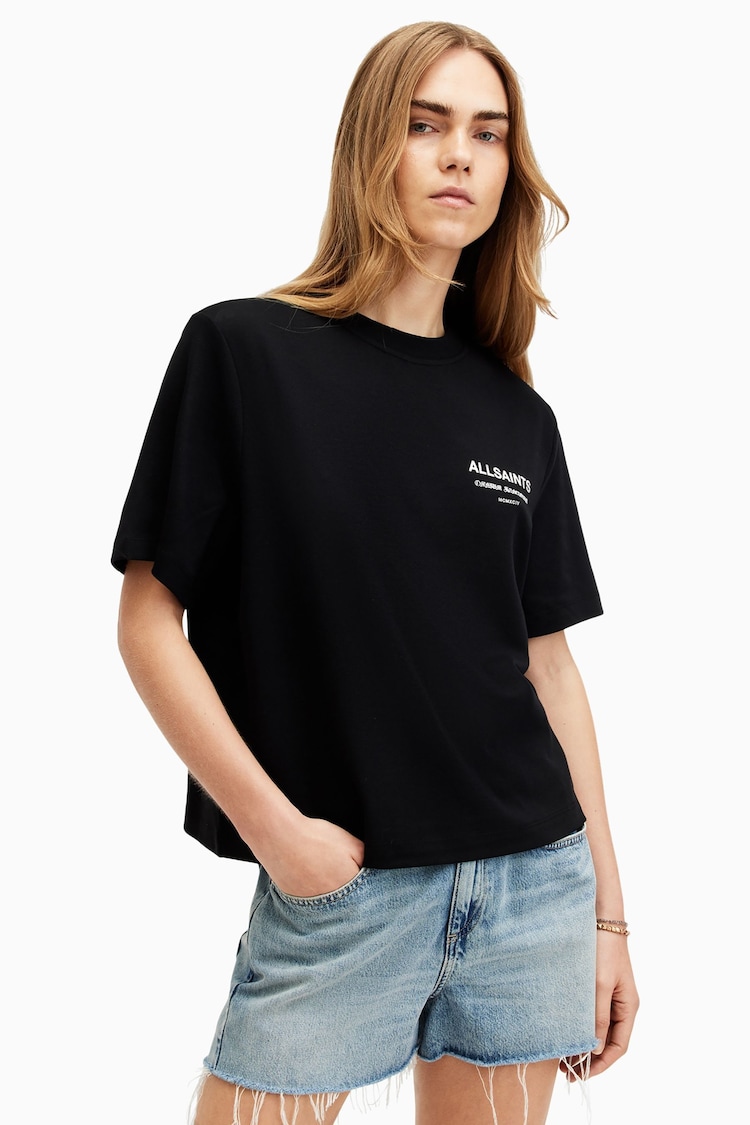 AllSaints Black Omnium Lisa T-Shirt - Image 1 of 7