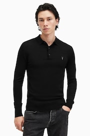 AllSaints Black Mode Merino Longsleeve Polo Shirt - Image 1 of 8