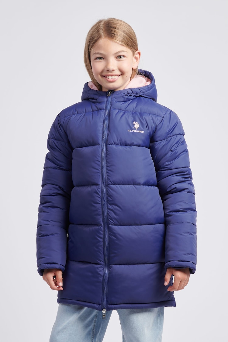 U.S. Polo Assn Blue U.S. Polo Assn. Girls Longline Puffer Jacket - Image 1 of 4