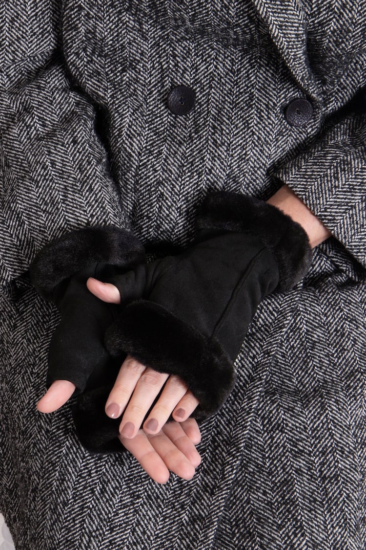 Totes Black Ladies Totes Isotoner Faux Suede Fingerless Gloves - Image 1 of 2