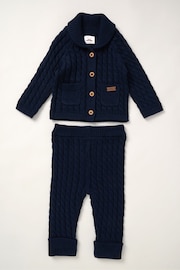 Little Gent Blue Shawl True Knit Cardigan and Trousers Outfit Set - Image 2 of 5