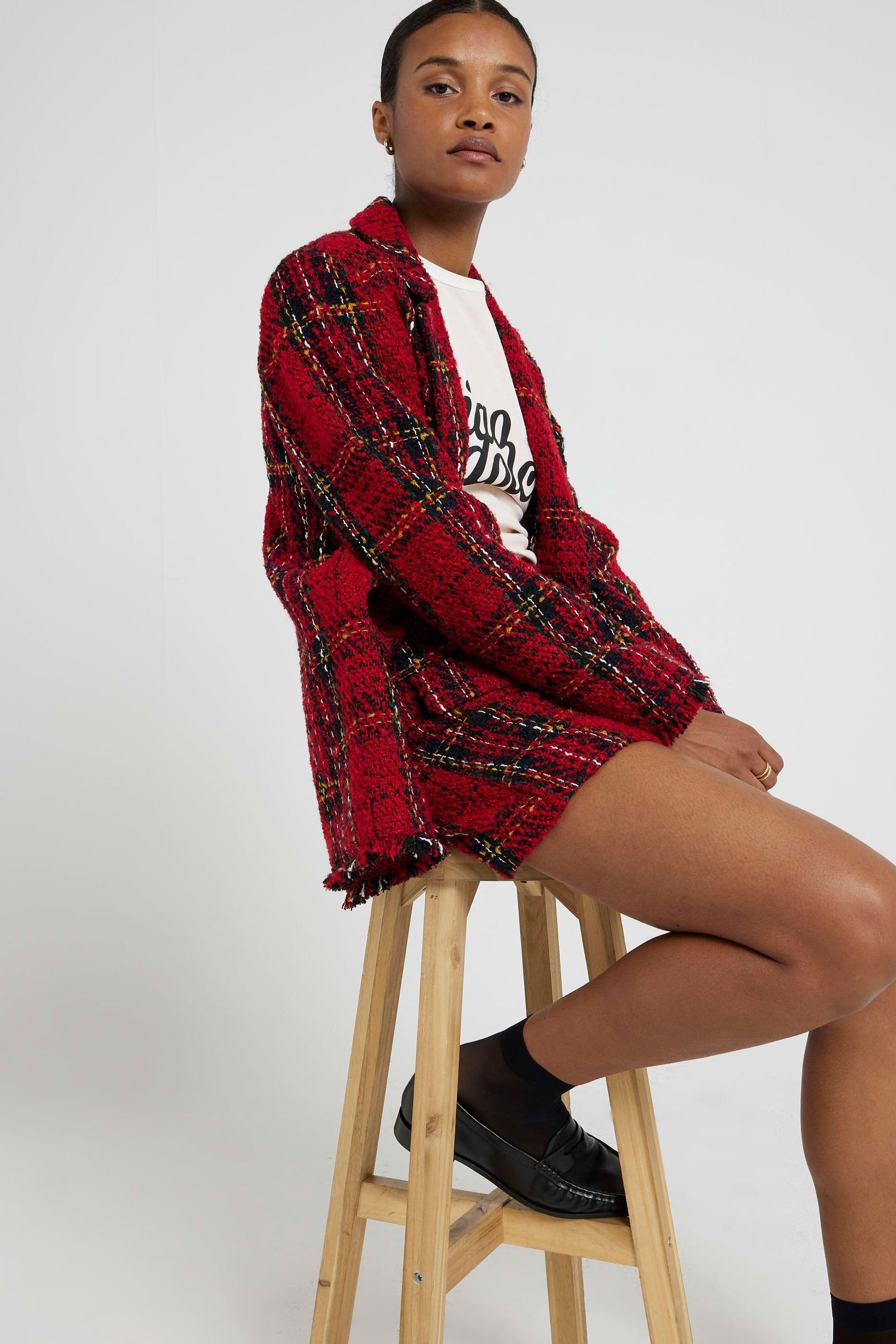 River island red check blazer store
