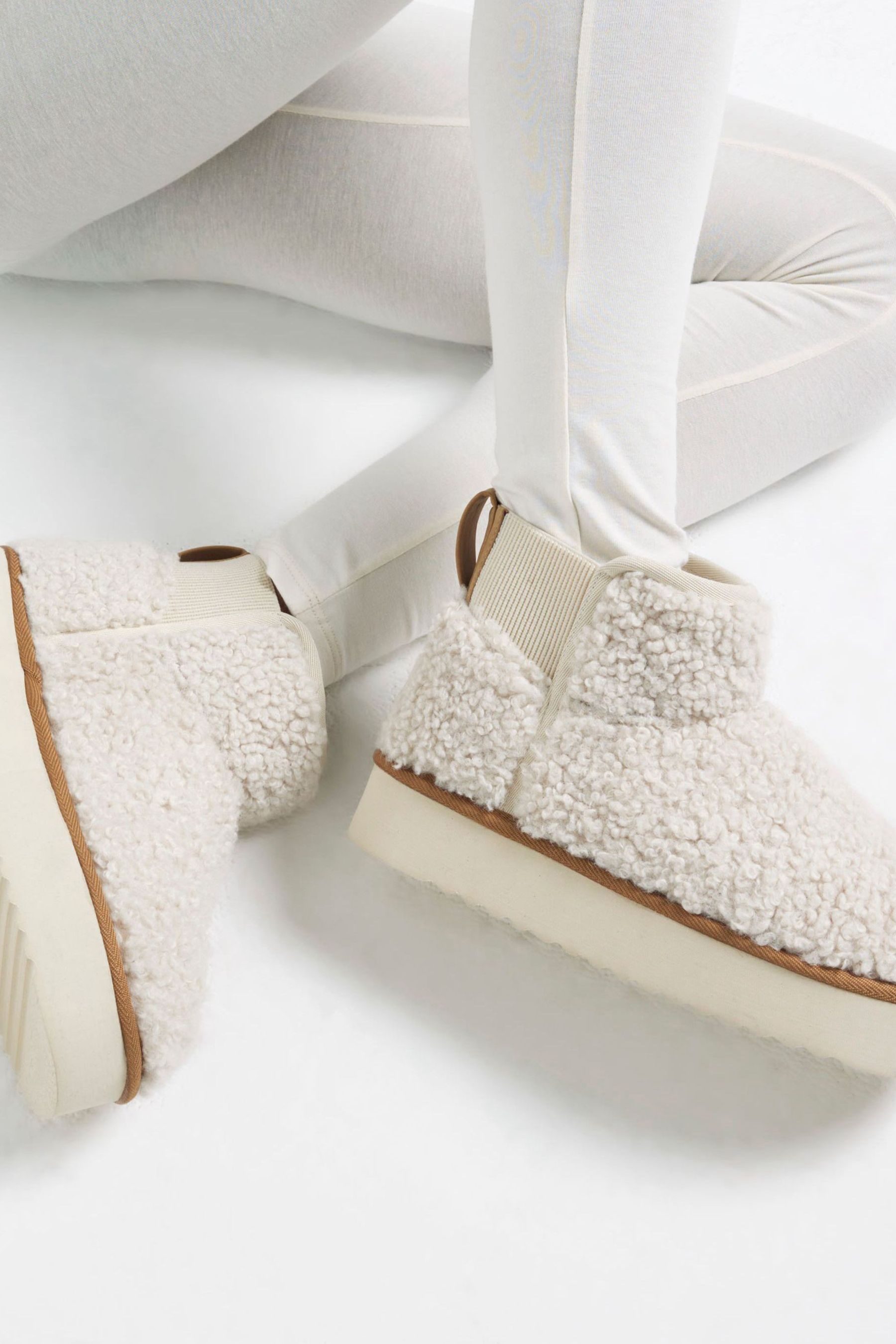 Buy River Island Cream Borg Lined Boots from Next Luxembourg