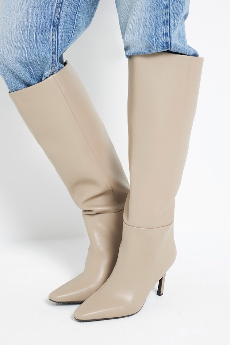 River Island Beige Heeled Knee High Leg Boots - Image 1 of 4