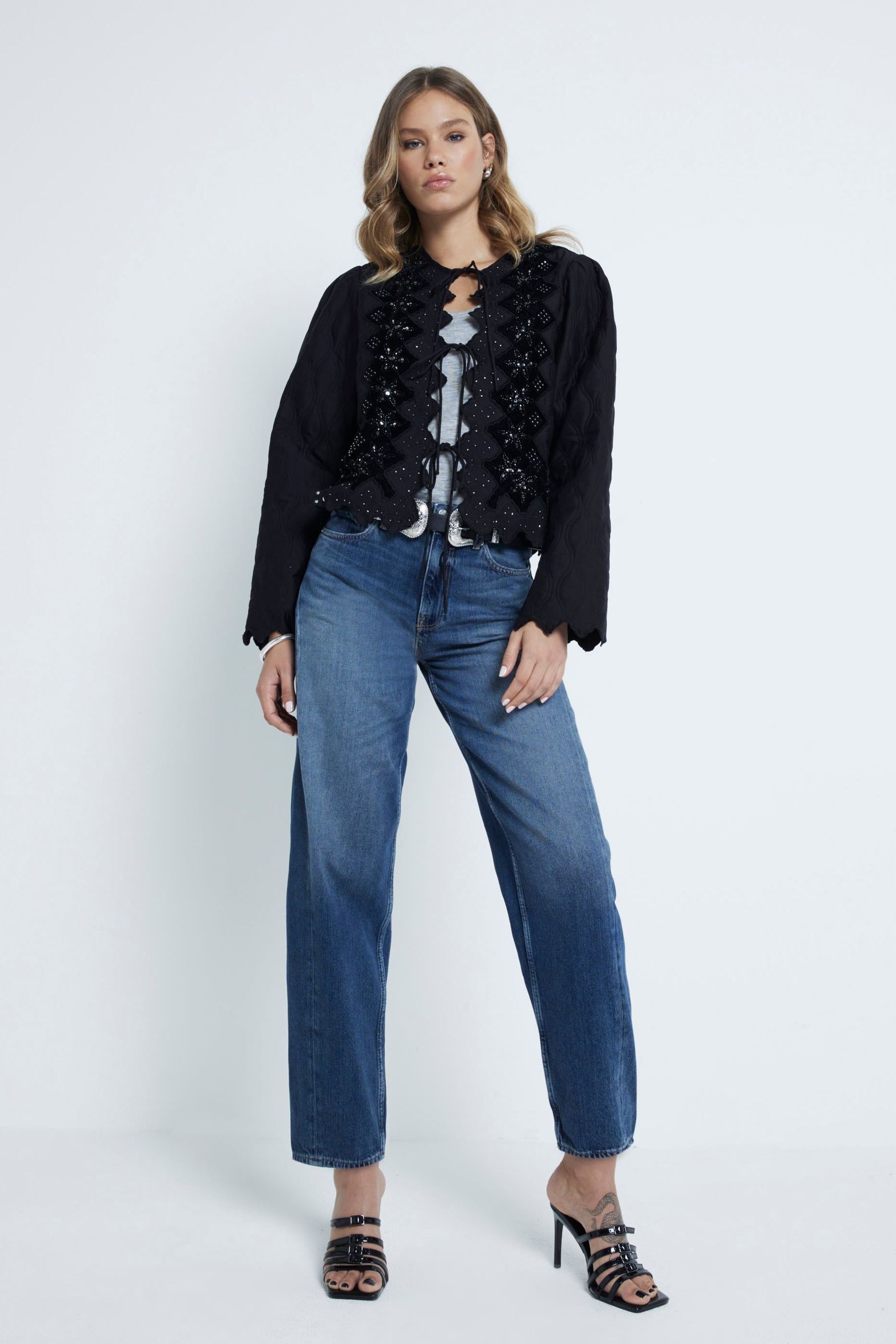 River island black sequin jacket deals