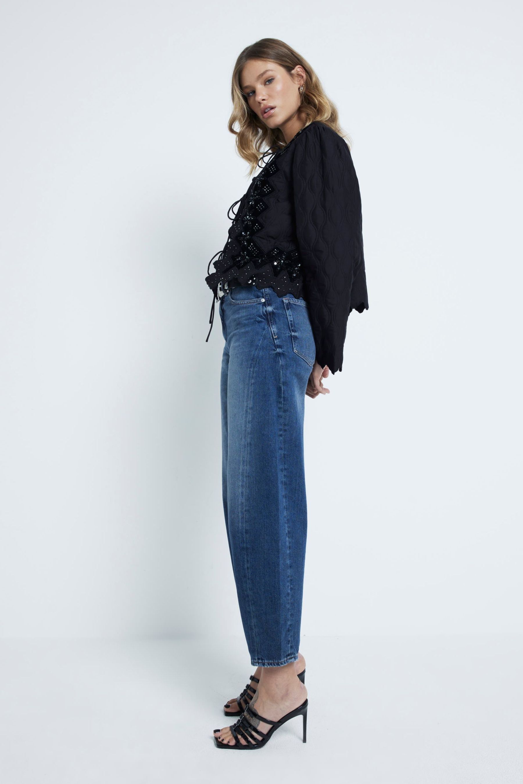 River island black sequin jacket sales