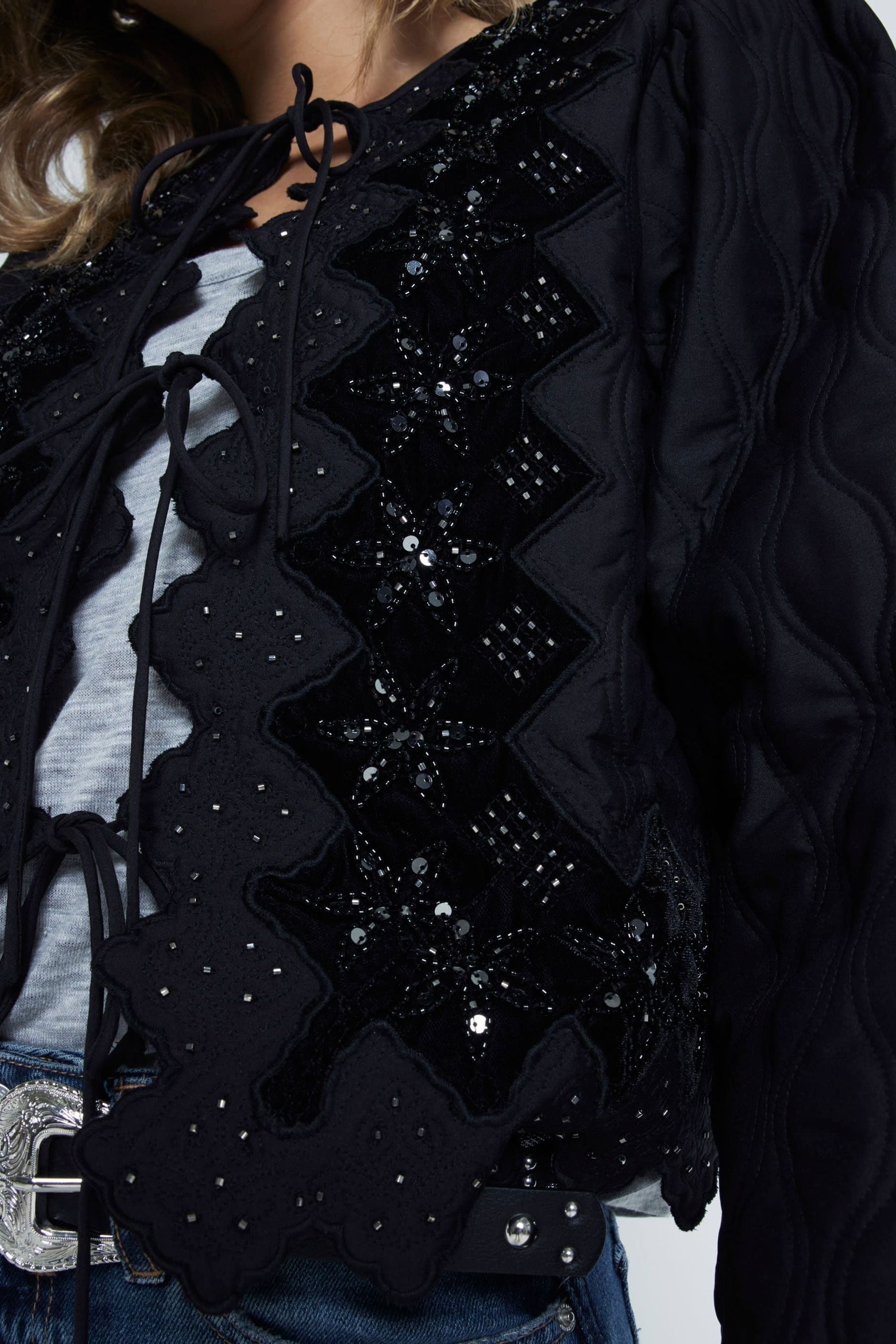 River island black sequin jacket deals