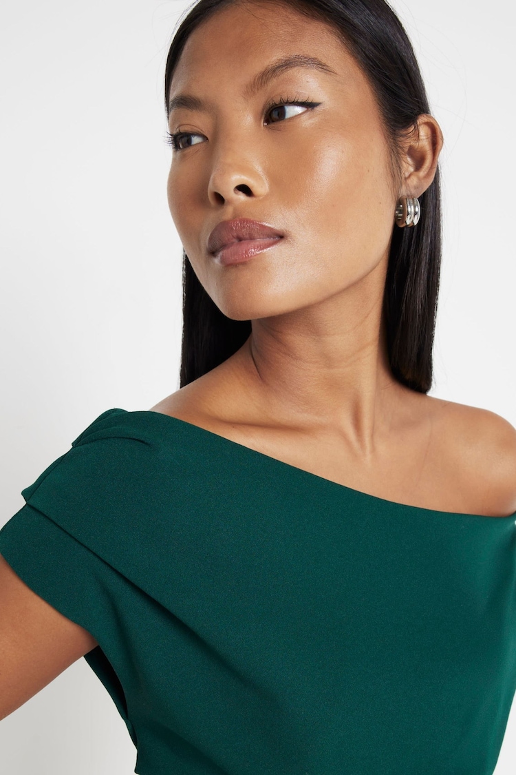 River Island Green Petite Asymmetrical Drape Wrap Midi Dress - Image 2 of 6