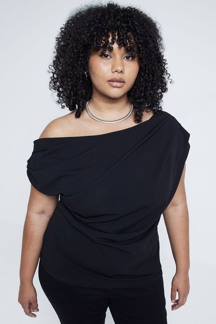 River Island Black Curve SL Drape Top - Image 1 of 5