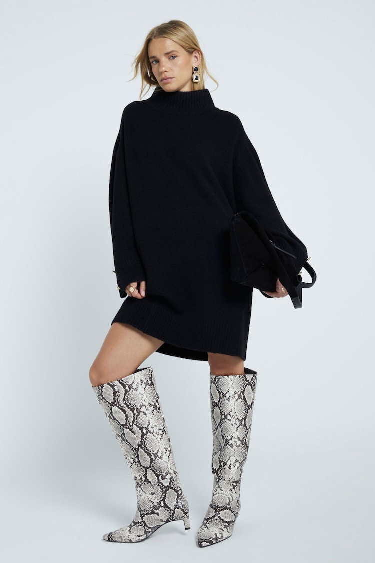 River Island Black High Neck Knitted Jumper Dress - Image 1 of 4