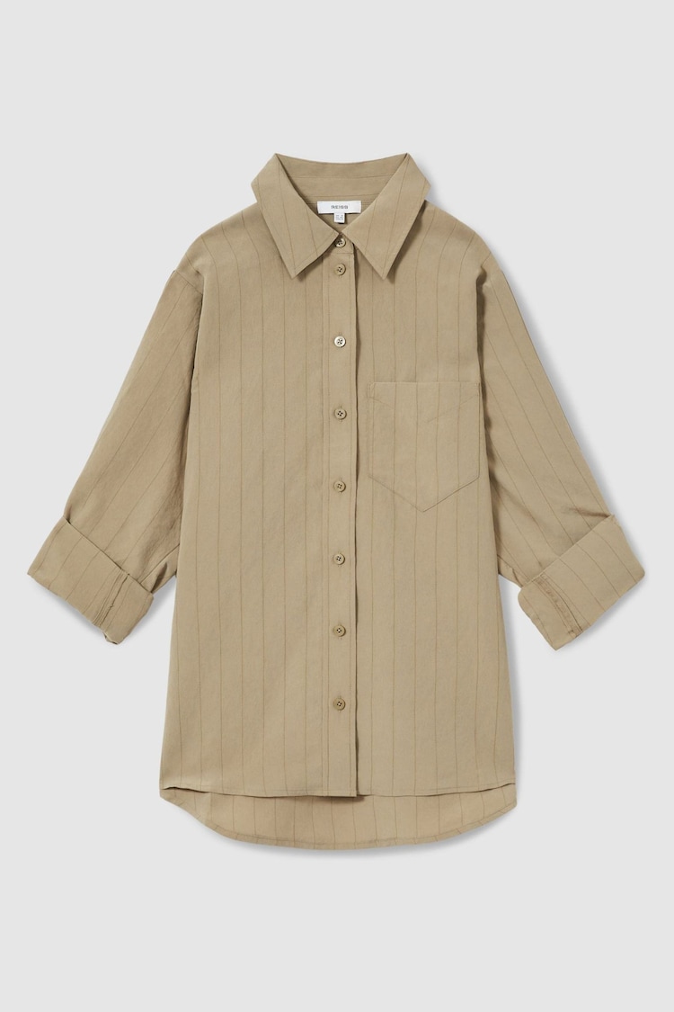 Reiss Khaki Dinah Modal-Blend Woven Pinstripe Shirt - Image 2 of 6