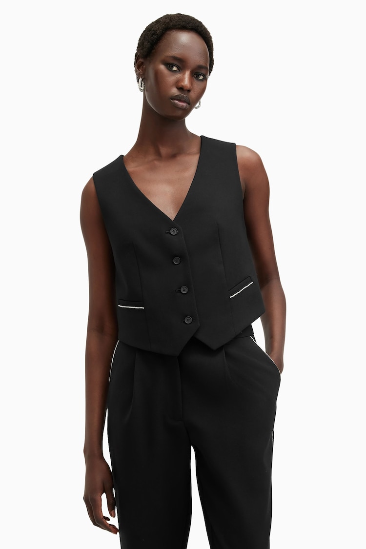 AllSaints Black Atlas Krys Waistcoat - Image 1 of 7