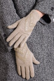 Totes Brown Ladies Isotoner Wool Knit Gloves with Smartouch and Chevron - Image 1 of 2