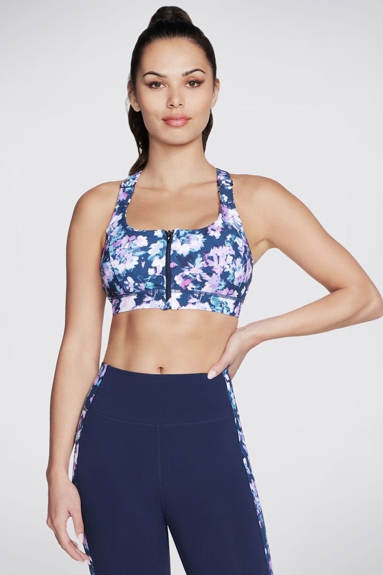 Skechers Blue Misty Floral Zip Front Bra - Image 1 of 3