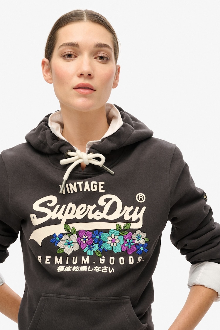 Superdry Black Vintage Logo Premium Floral Hoodie - Image 2 of 2