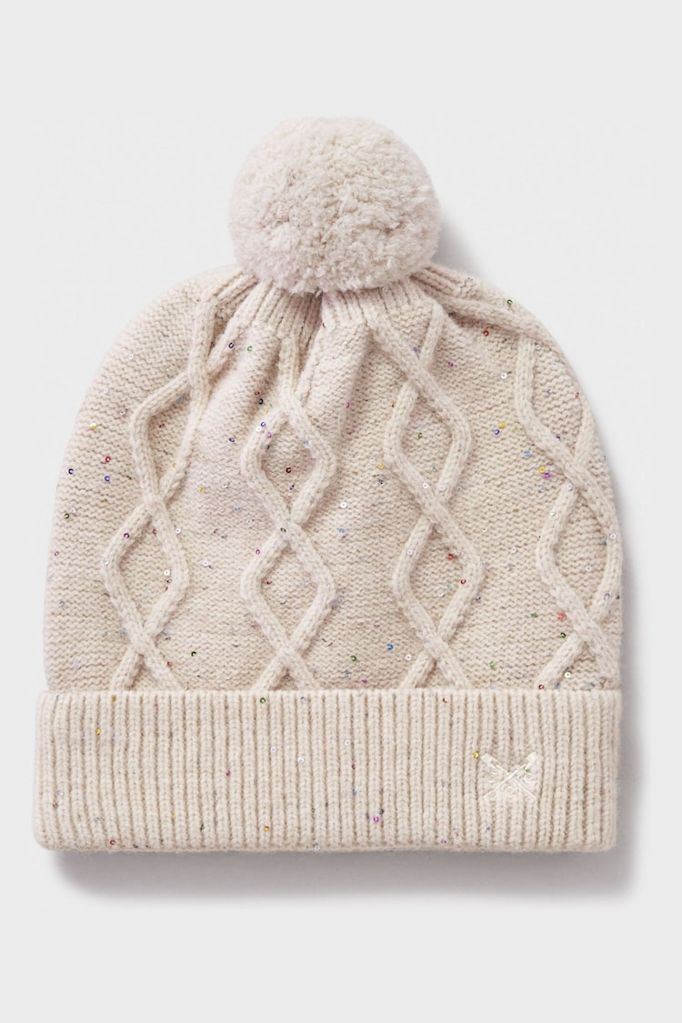 Crew Clothing Company Pink Cable Knit Sparkly Beanie - Image 2 of 3