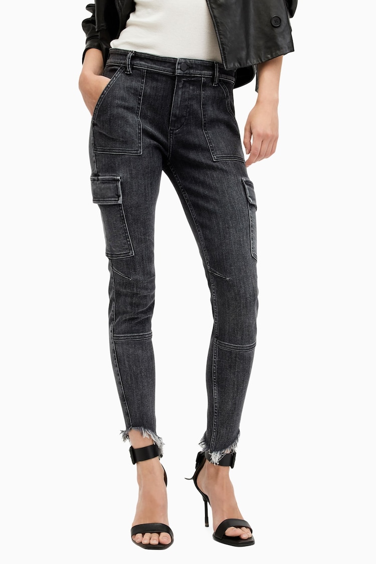 AllSaints Black Duran Asym Jeans - Image 2 of 8