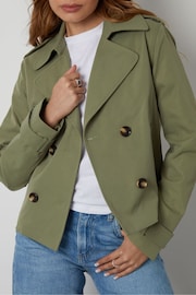 Threadbare Green Double Breasted Cropped Trench Jacket - Image 5 of 5