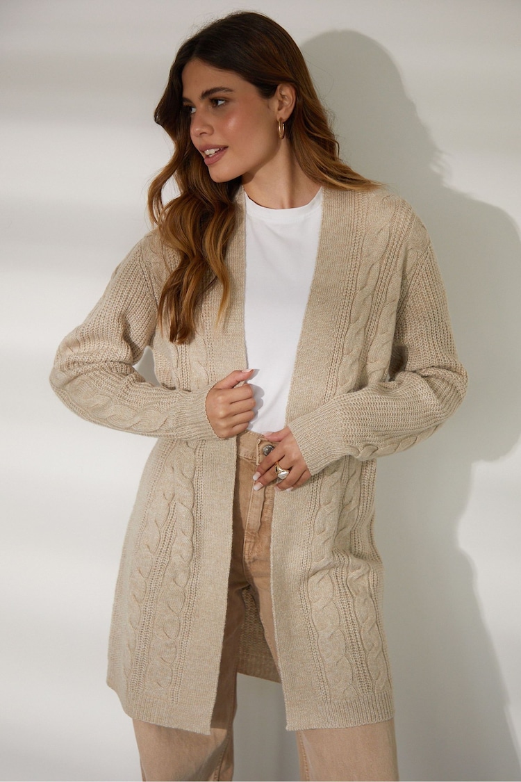 Threadbare Brown Curve Ladies Rozanna Cable Detail Cardigan - Image 1 of 5