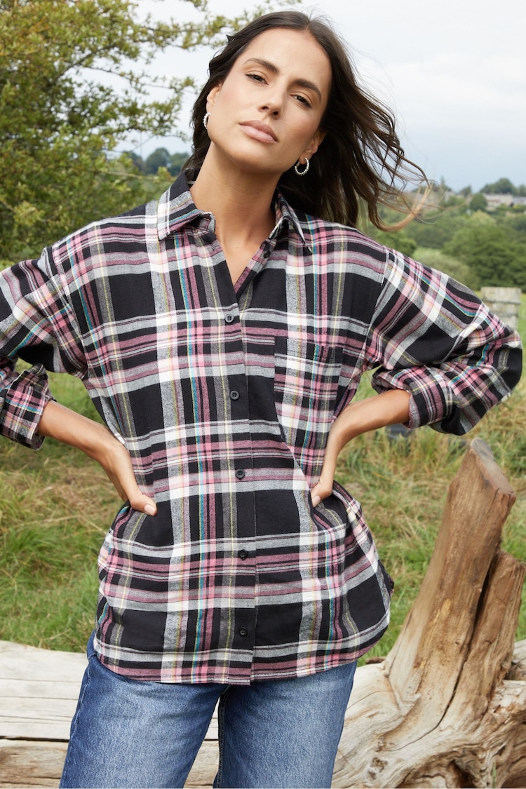 Threadbare Black Check Long Sleeve Cotton Shirt - Image 5 of 5