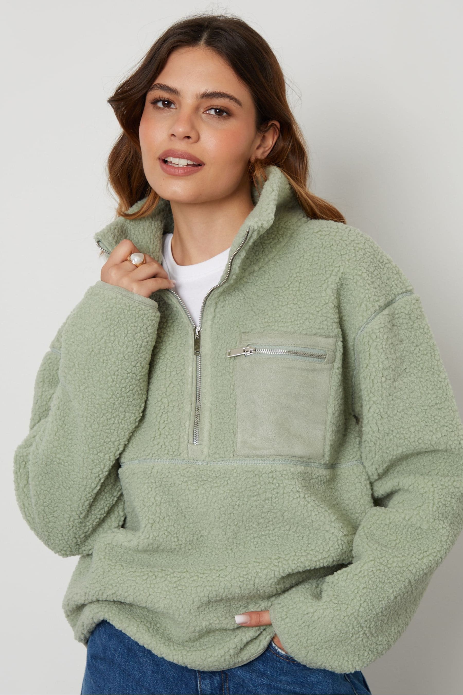 Buy Threadbare Green Half Zip Borg Fleece from the Next UK online shop