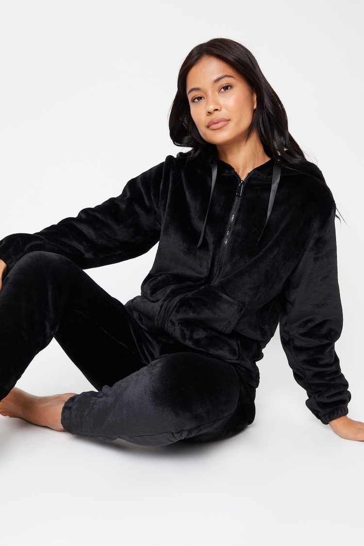 Threadbare Black Velour Loungewear Set - Image 1 of 5