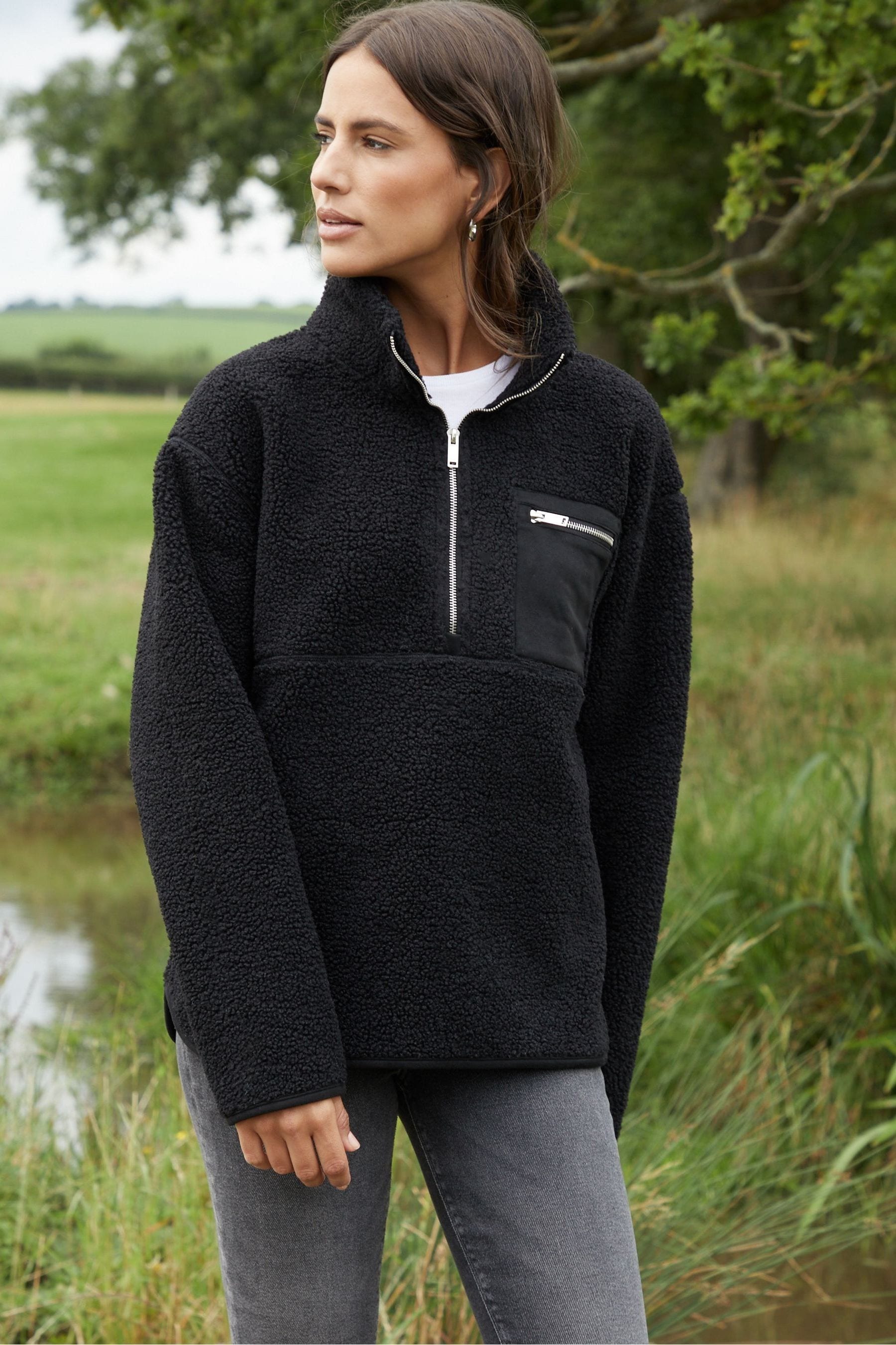 Buy Threadbare Black Half Zip Borg Fleece from the Next UK online shop