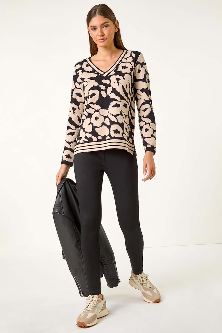 Roman Black Animal Print V-Neck Jumper - Image 2 of 5