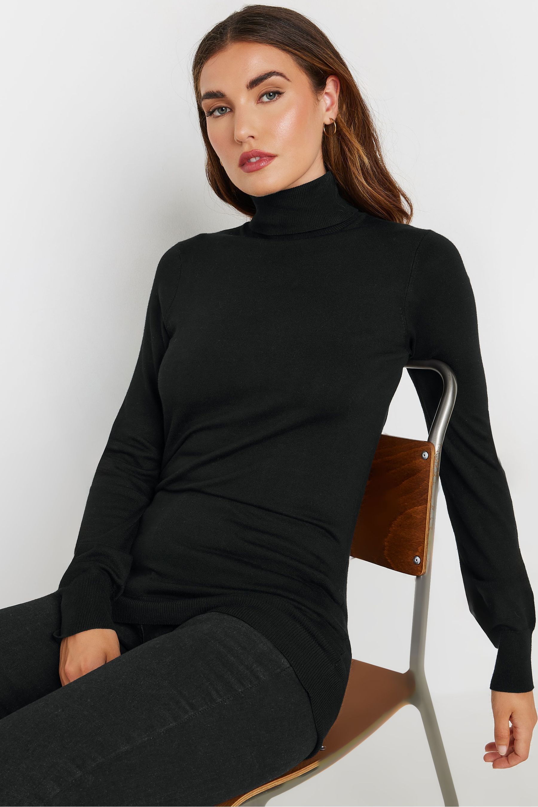 Black roll neck long jumper discount