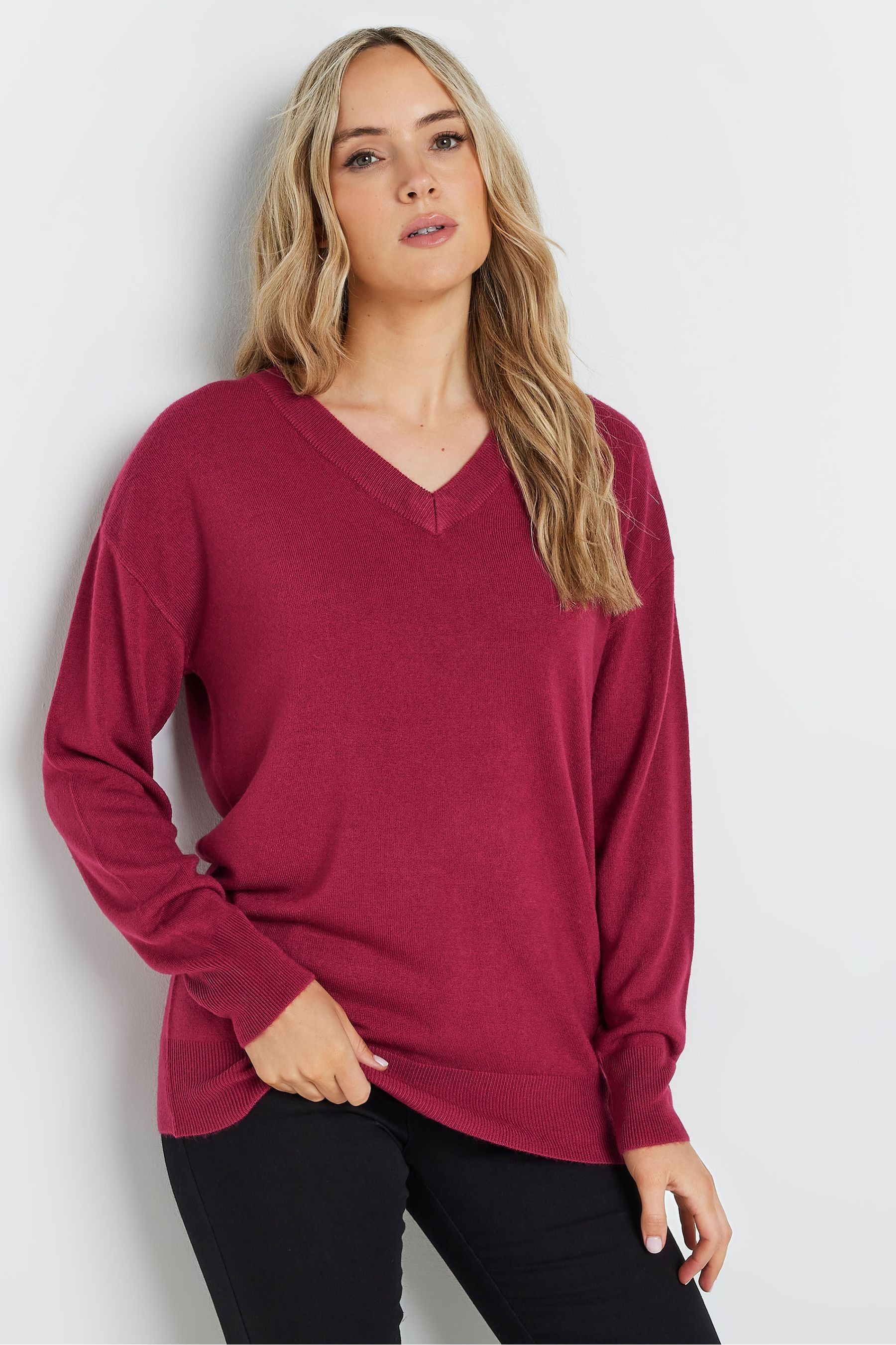 Long Tall Sally Pink V Neck Jumper