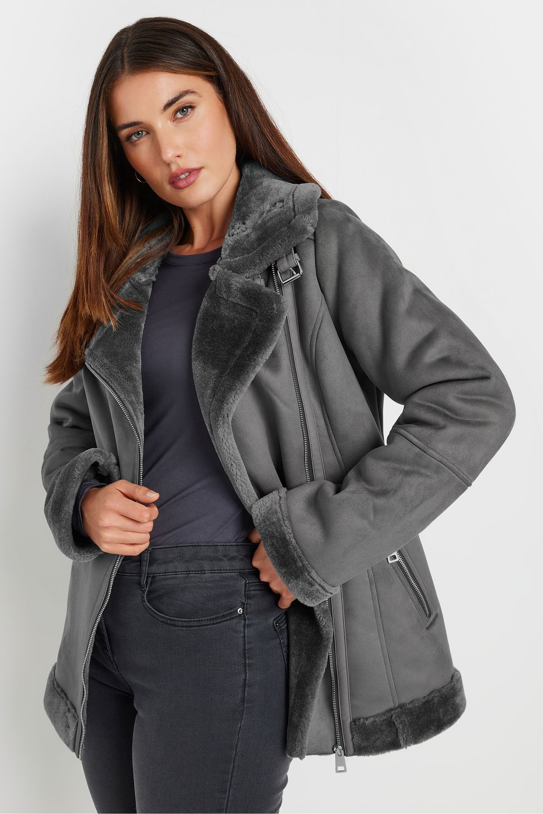 Buy Long Tall Sally Grey Aviator Jacket from Next Luxembourg