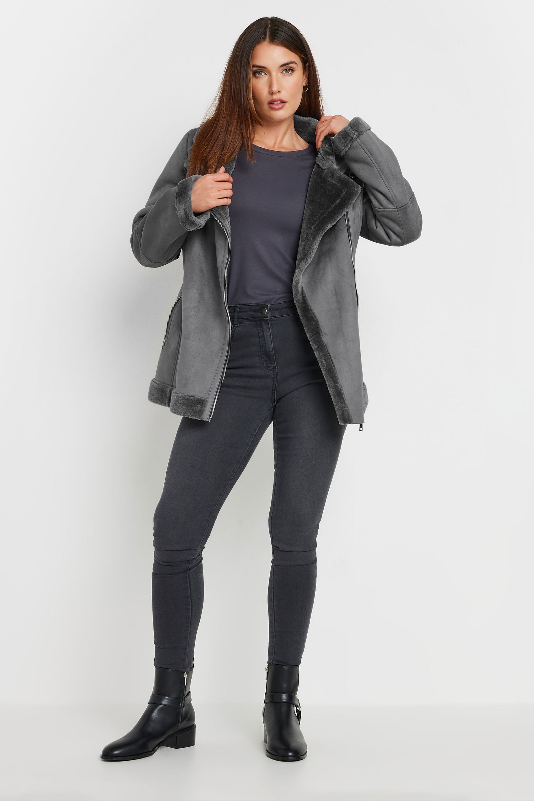 Buy Long Tall Sally Grey Aviator Jacket from Next Luxembourg