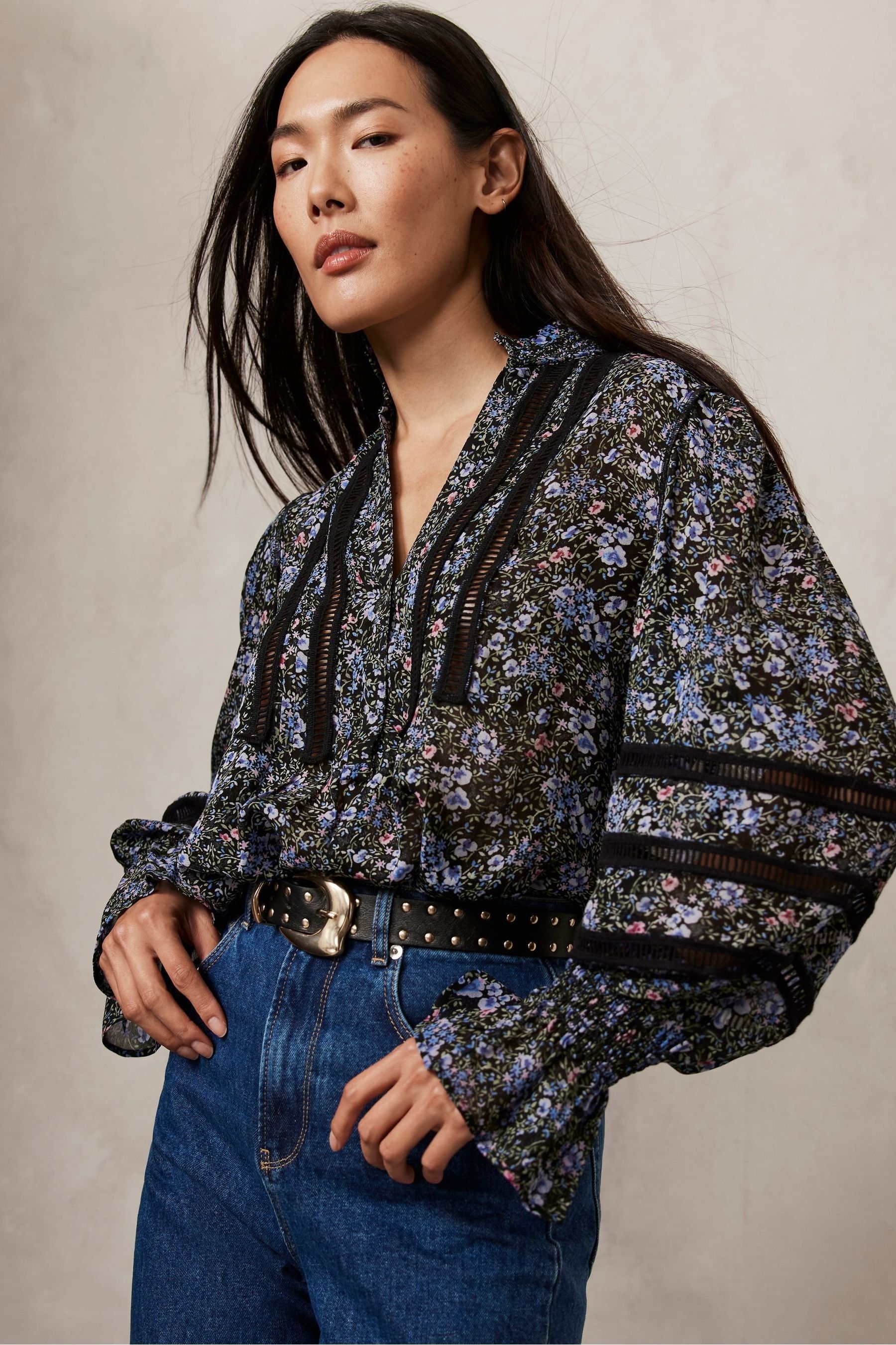 Buy Mint Velvet Blue Floral Print Boho Blouse from Next Luxembourg