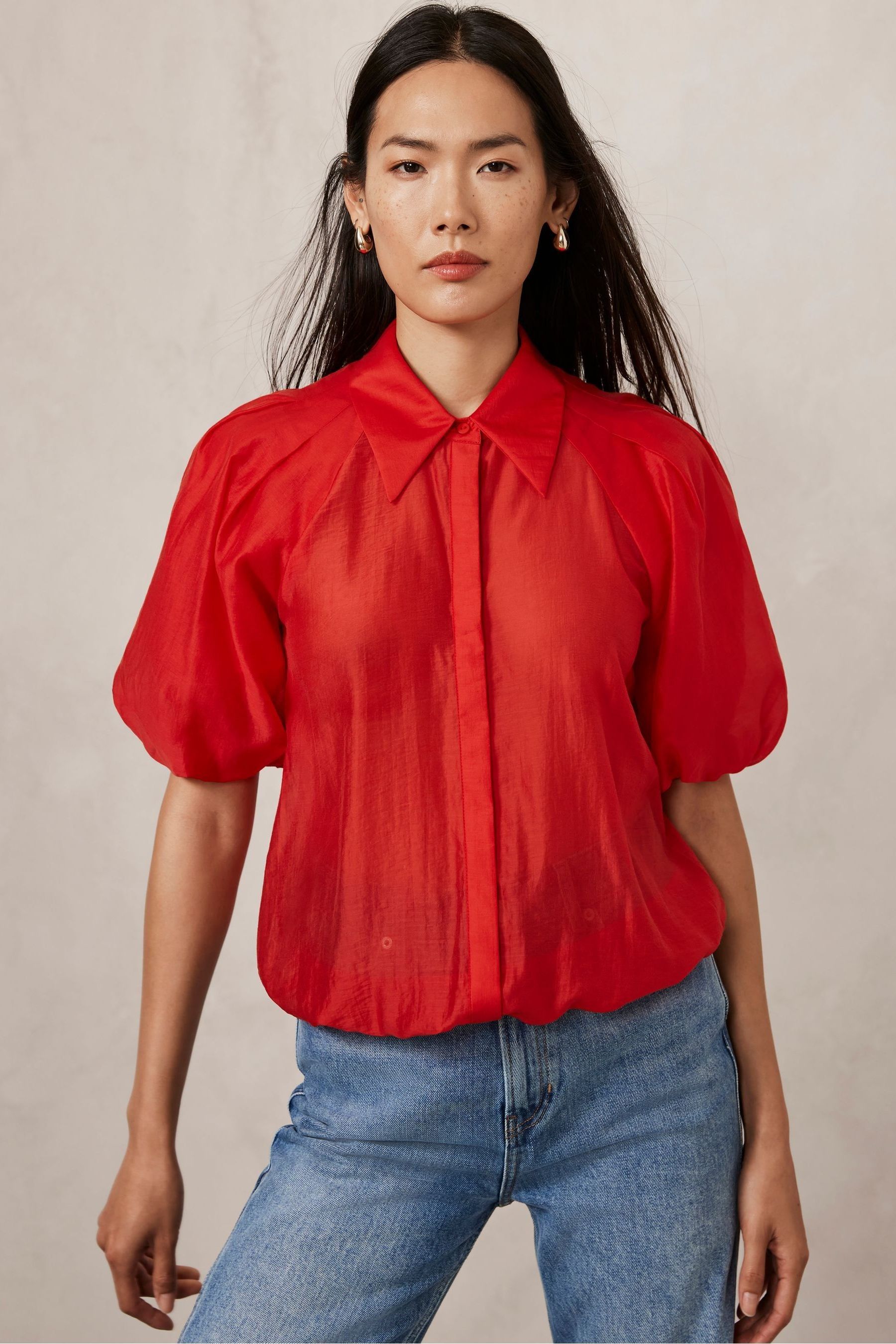 Sheer puff sleeve shirt best sale