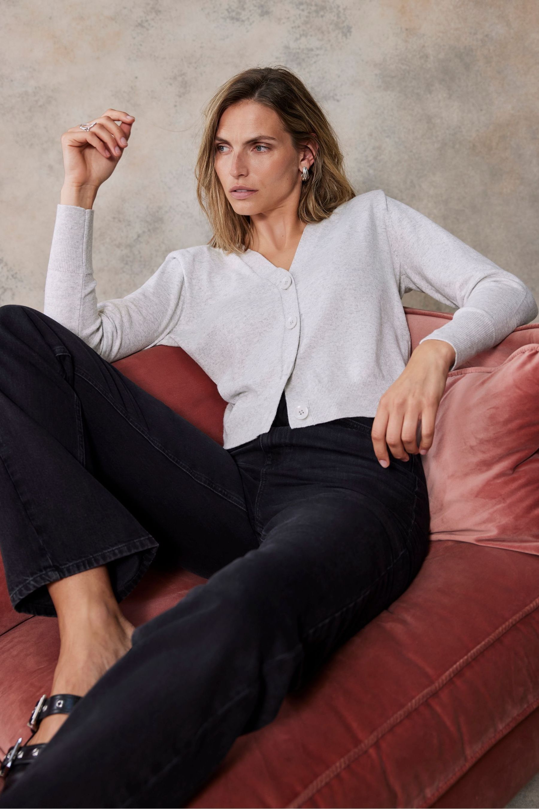 Buy Mint Velvet Grey Padded Shoulder Cardigan from Next Luxembourg
