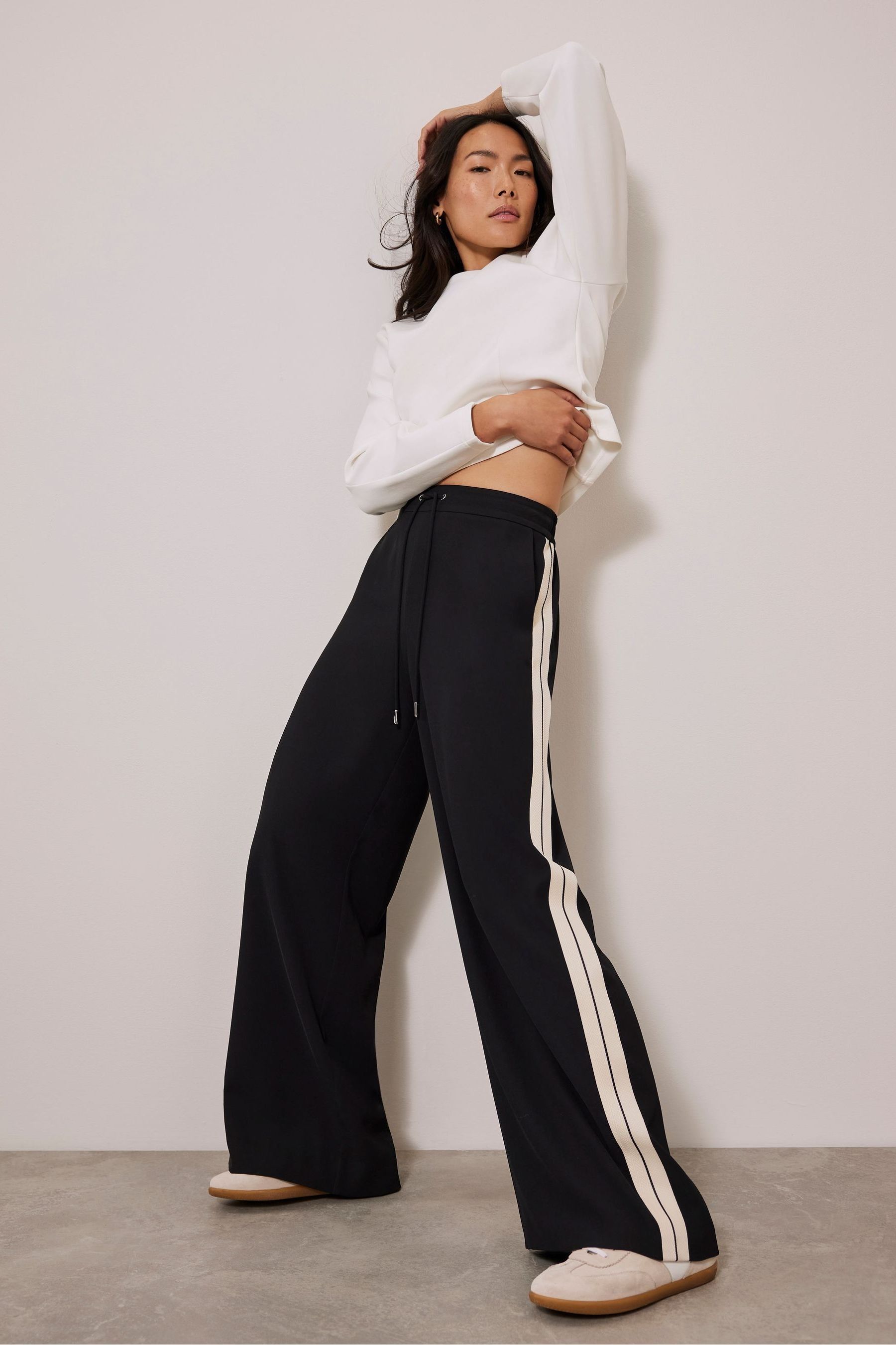 Buy Mint Velvet Black Side Stripe Wide Trousers from Next Luxembourg