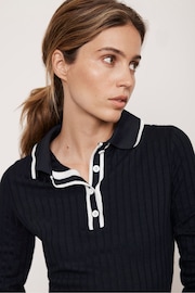 Mint Velvet Blue Contrast Trim Polo Shirt - Image 2 of 4