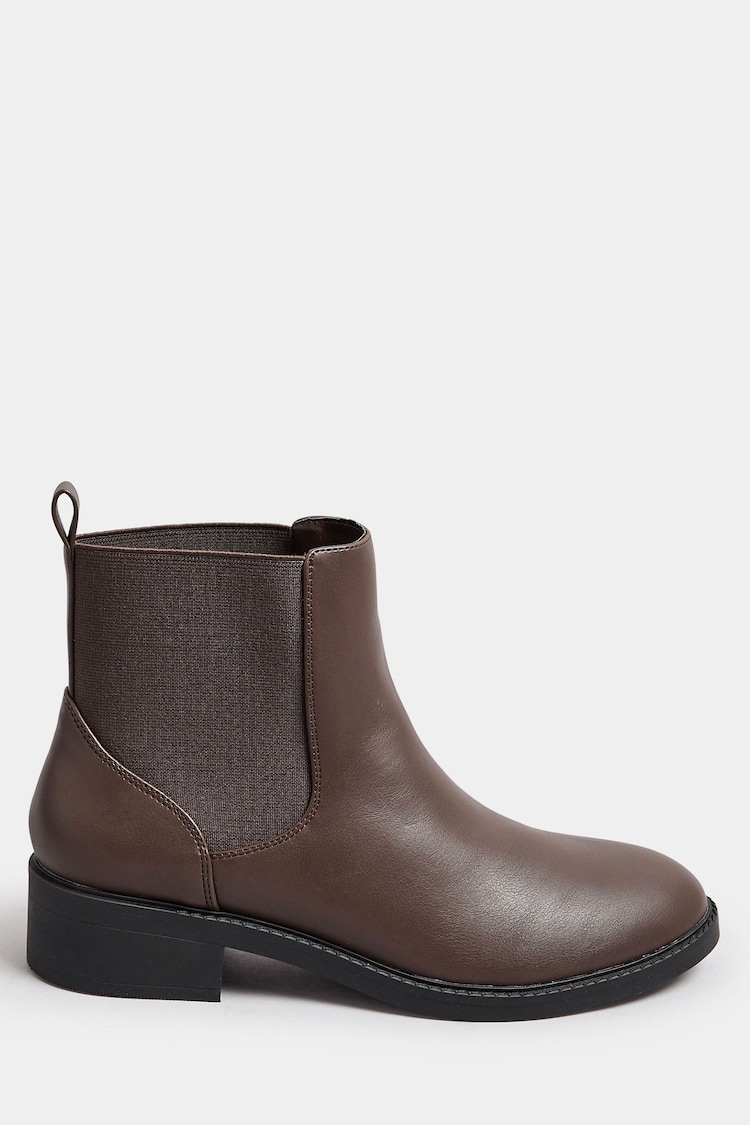 Yours Curve Brown Wide Fit Extra Wide Fit PU Elastic Chelsea Boots - Image 1 of 4