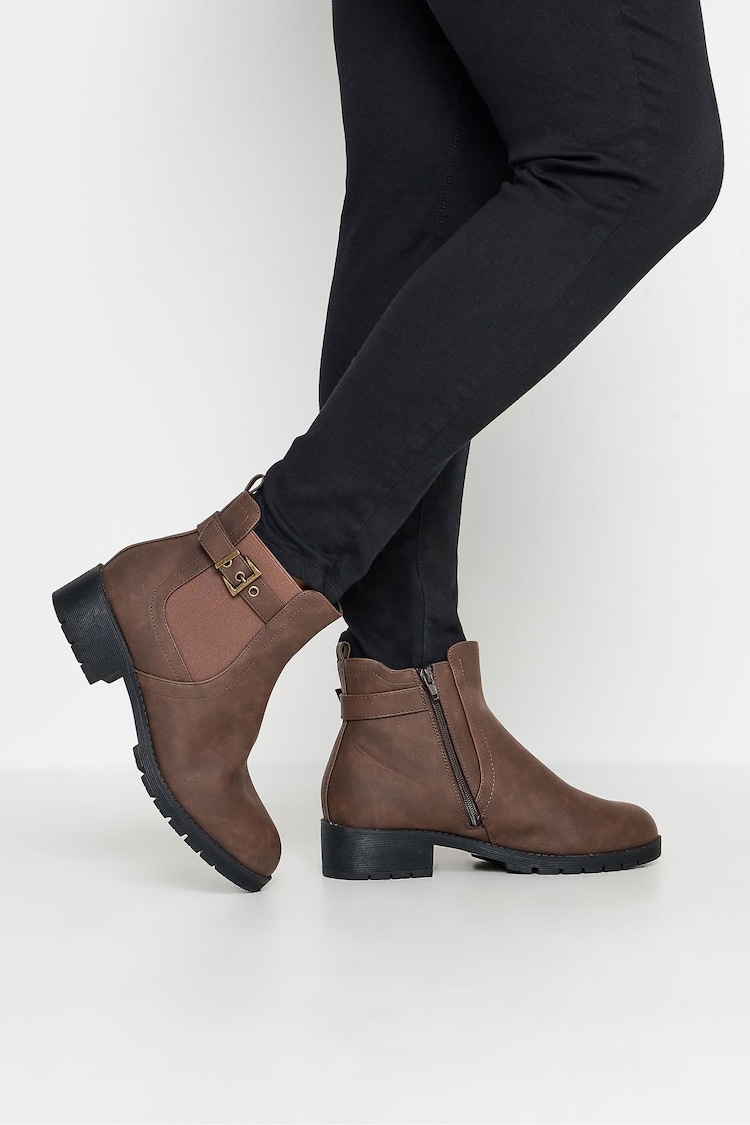 Yours Curve Brown Wide Fit Extra-Wide Fit Buckle Ankle Boots - Image 1 of 5