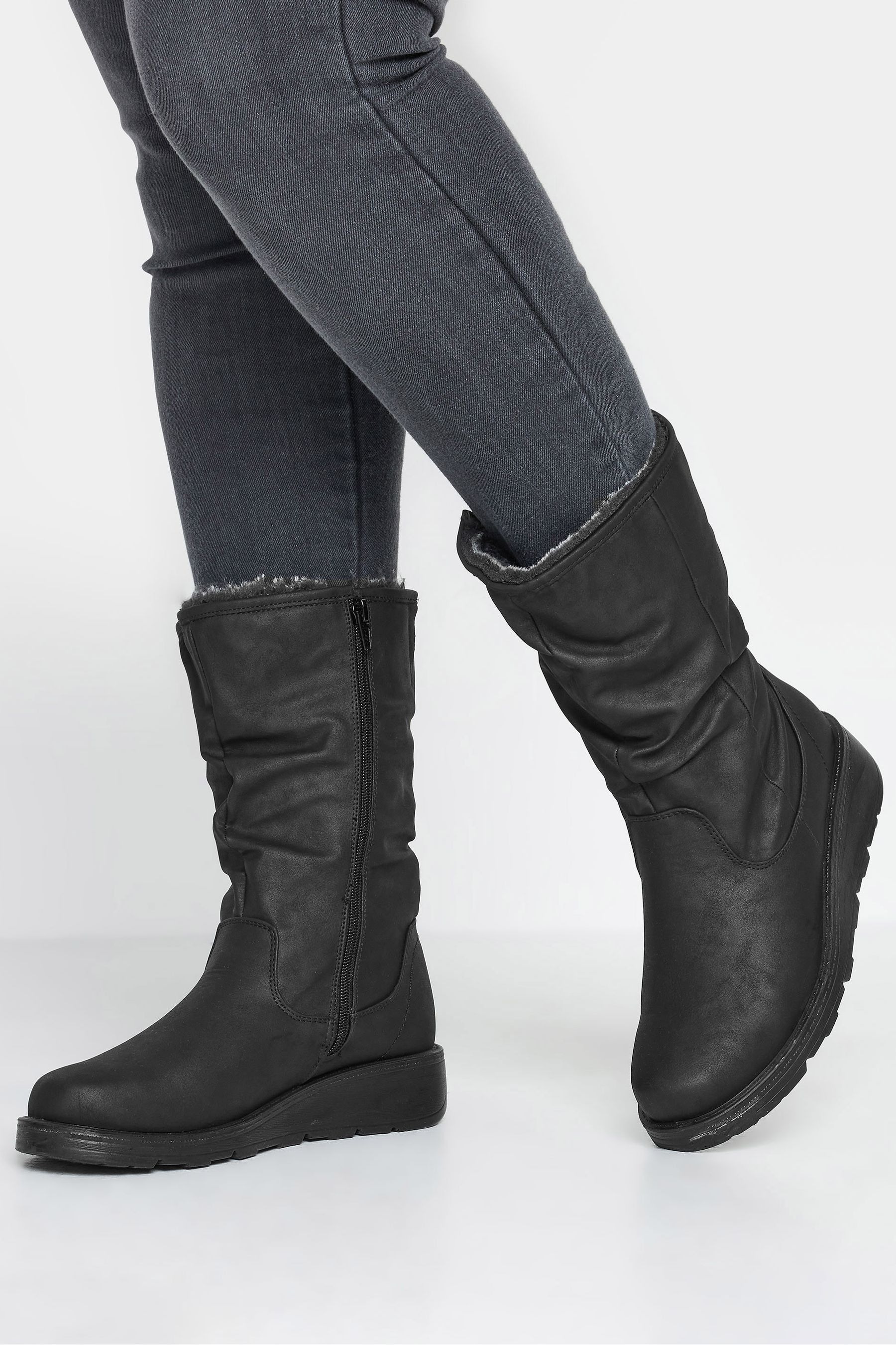 Buy Yours Curve Black Wide Fit Extra Wide Fit Faux Fur Lined Dogwalker Boots from the Next UK online shop