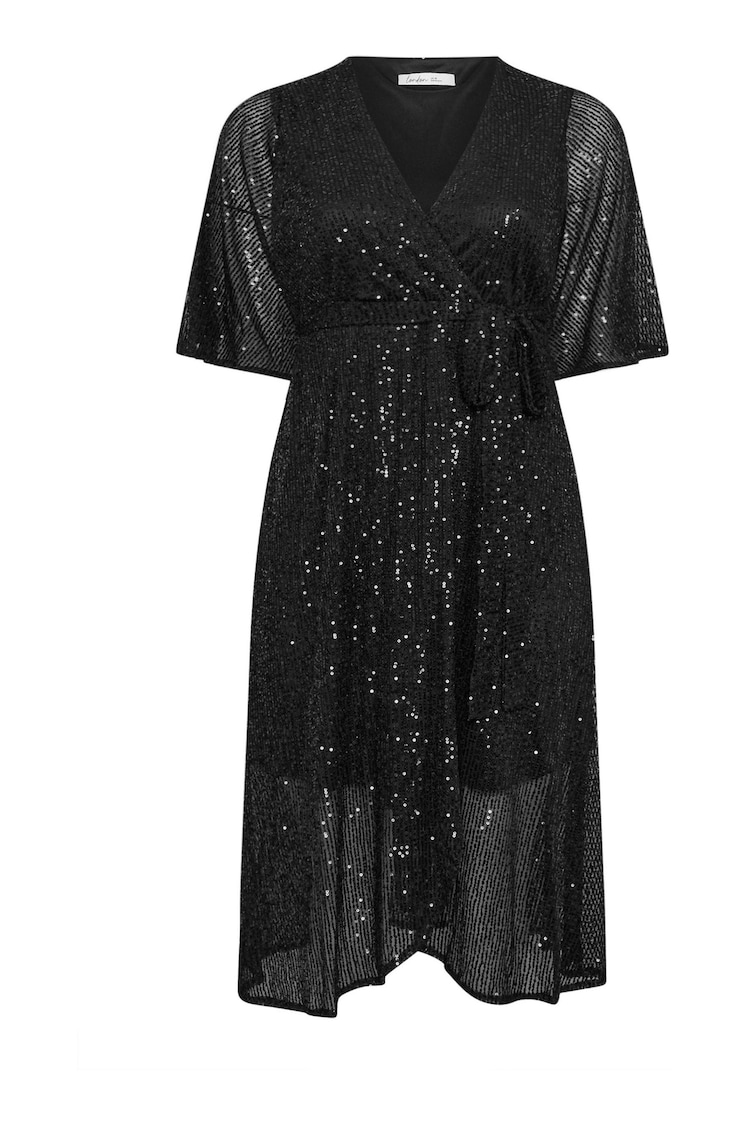 Yours Curve Black London Sequin Wrap Tulip Dress - Image 2 of 2