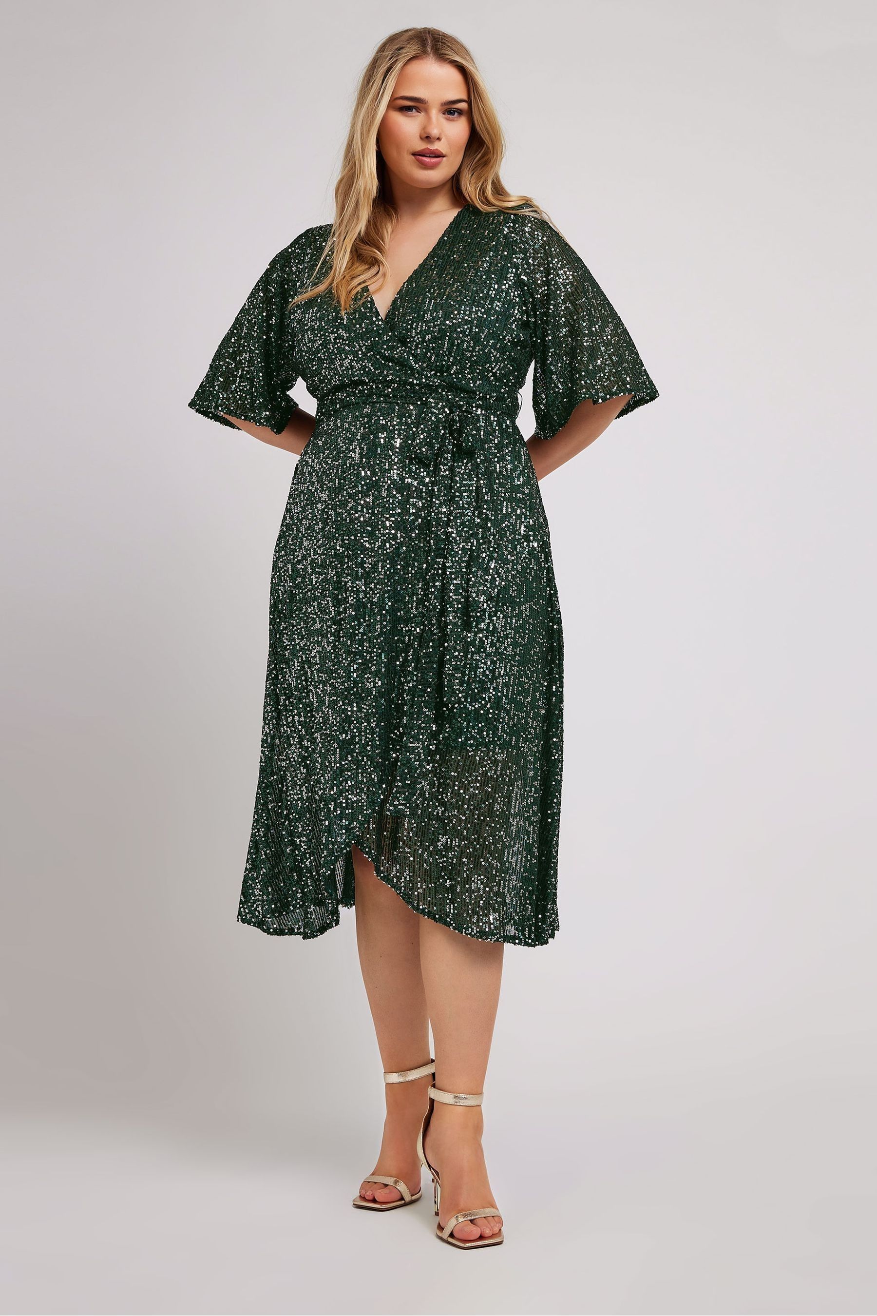 Buy Yours Curve Green London Sequin Wrap Tulip Dress from the Next UK online shop