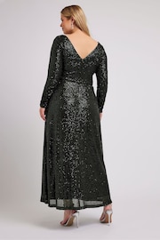 Yours Curve Green London Sequin V-Neck Long Sleeve Maxi Dress - Image 2 of 5