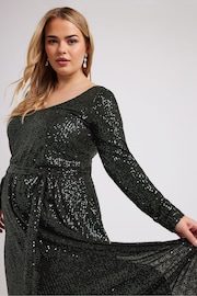 Yours Curve Green London Sequin V-Neck Long Sleeve Maxi Dress - Image 4 of 5